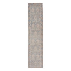 Vintage Oushak Turkish Runner with Geometric Design in Blue, Light Brown 
Taupe