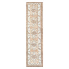 Vintage Oushak Türkischer Vintage-Läufer mit geometrischem Design in Eisblau, Braun und Taupe