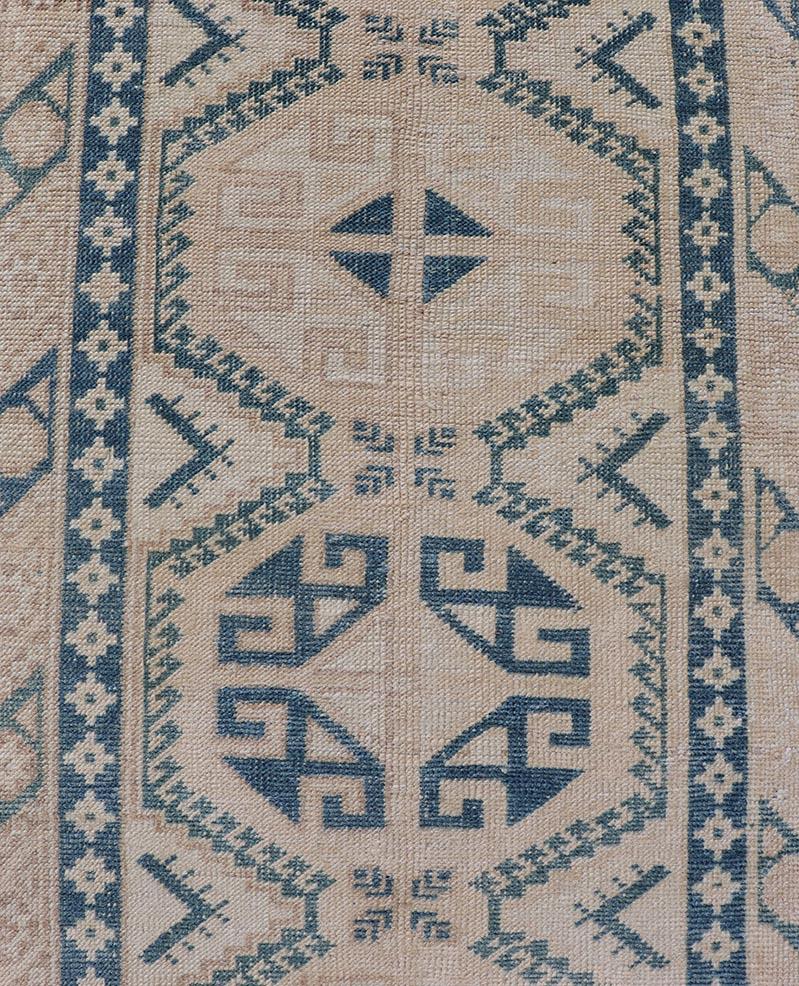 Vintage Oushak Turkish Runner with Geometric Design in Navy Blue For Sale 5