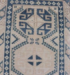 Vintage Oushak Turkish Runner with Geometric Design in Navy Blue 2'5 x 9'8