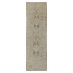 Retro Oushak Turkish Runner with Ivory, Taupe and Light Brown and Faint Green