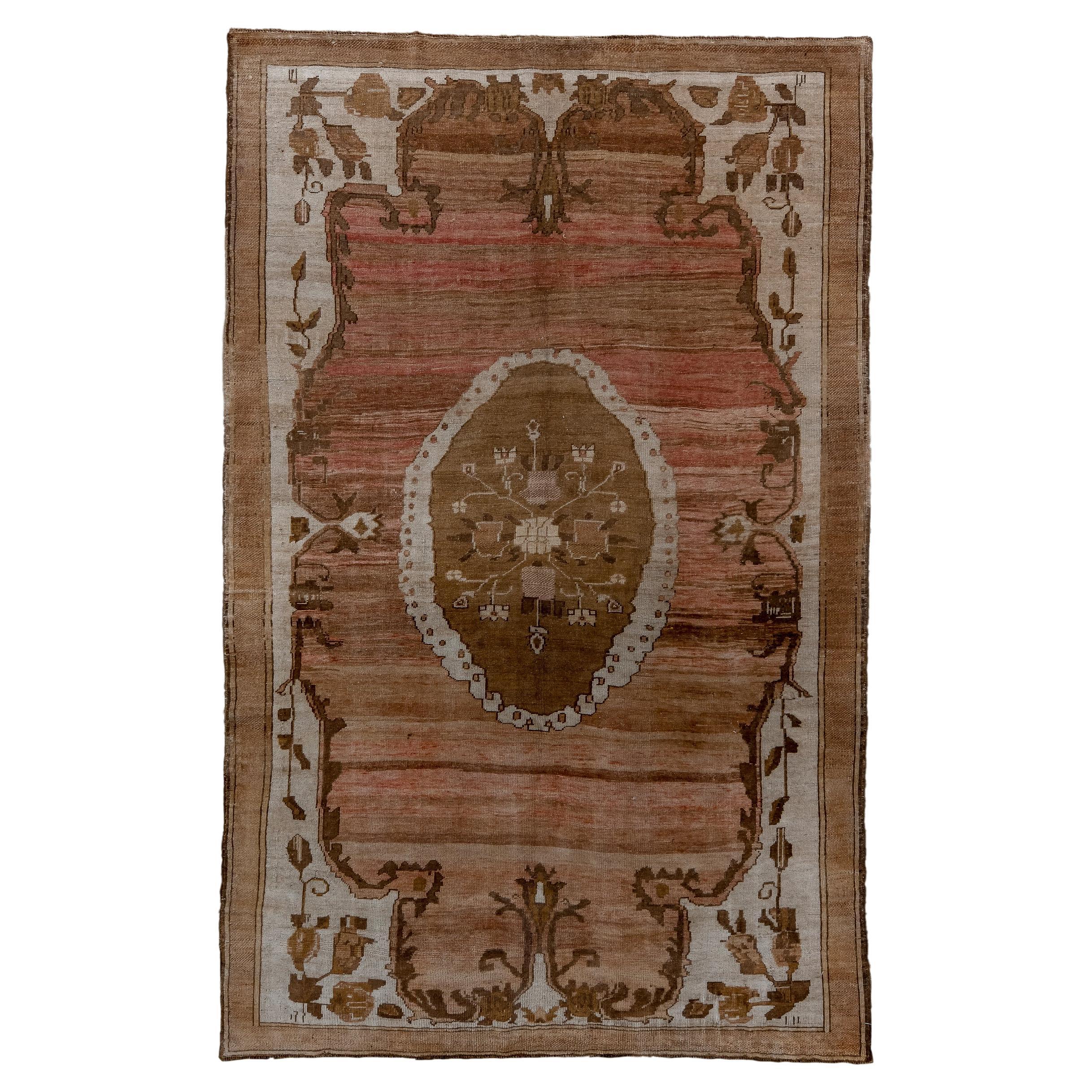 Vintage Oushak with a Flower Motif For Sale