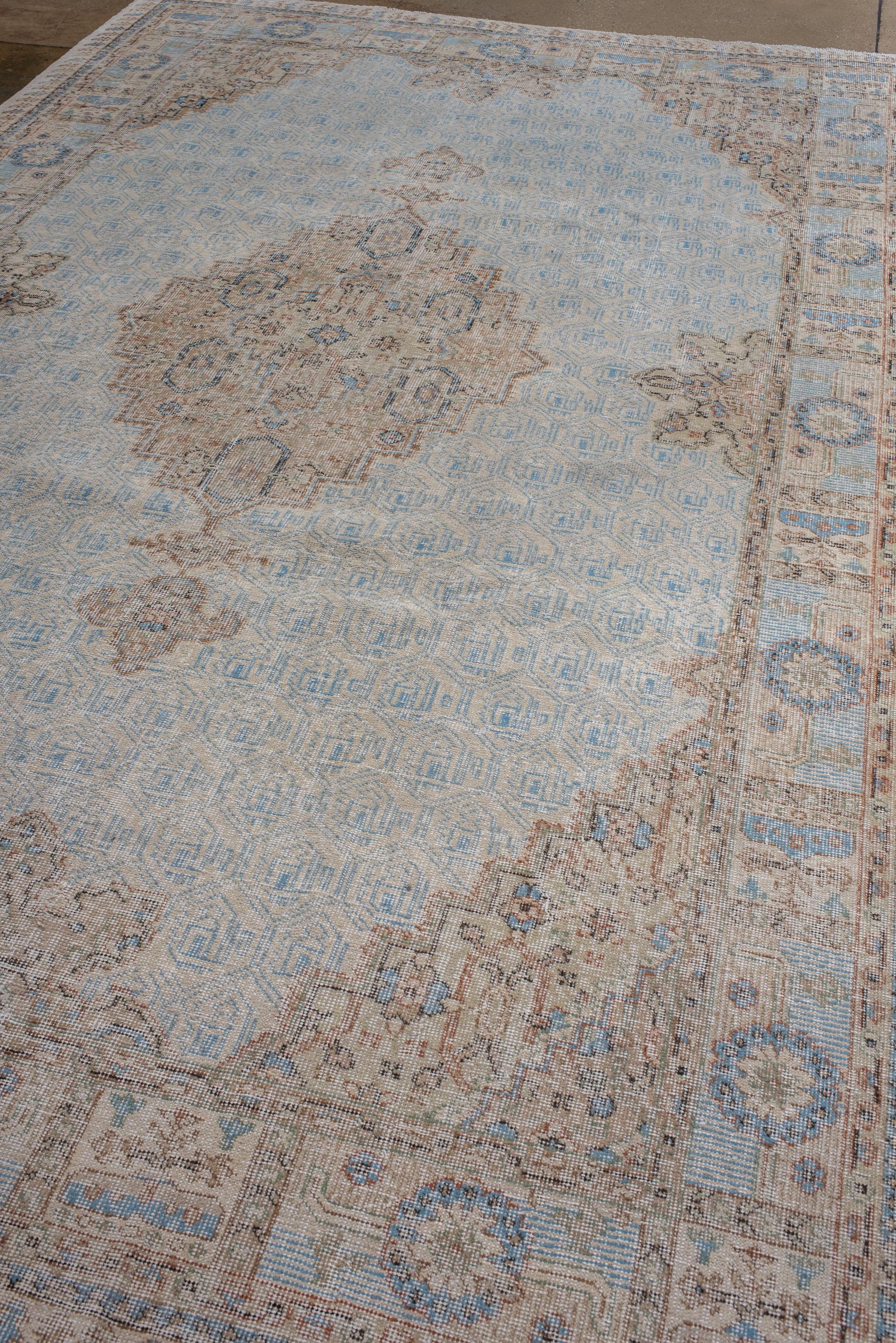 Turkish Vintage Oushak with Beige Field and Allover Lattice Pattern For Sale