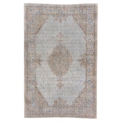 Vintage Oushak with Beige Field and Allover Lattice Pattern