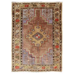 Vintage Oushak with Geometric Motifs Filled with Medallion