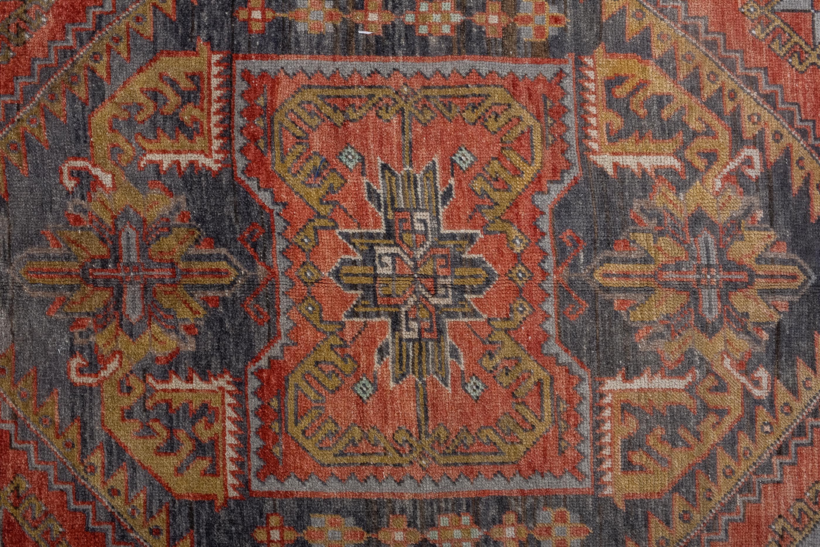 Hand-Knotted Vintage Oushak with Red Field and Center Medallion  For Sale