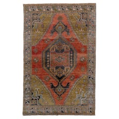 Vintage Oushak with Red Field and Center Medallion 