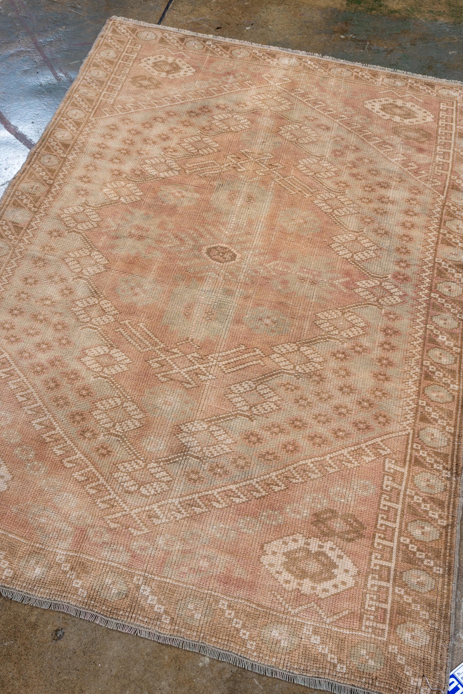 Turkish Vintage Oushak with Rosette Design For Sale