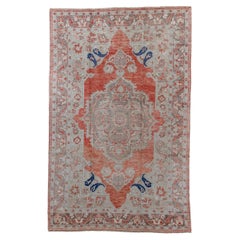 Oushak vintage rouge rouille avec motif floral