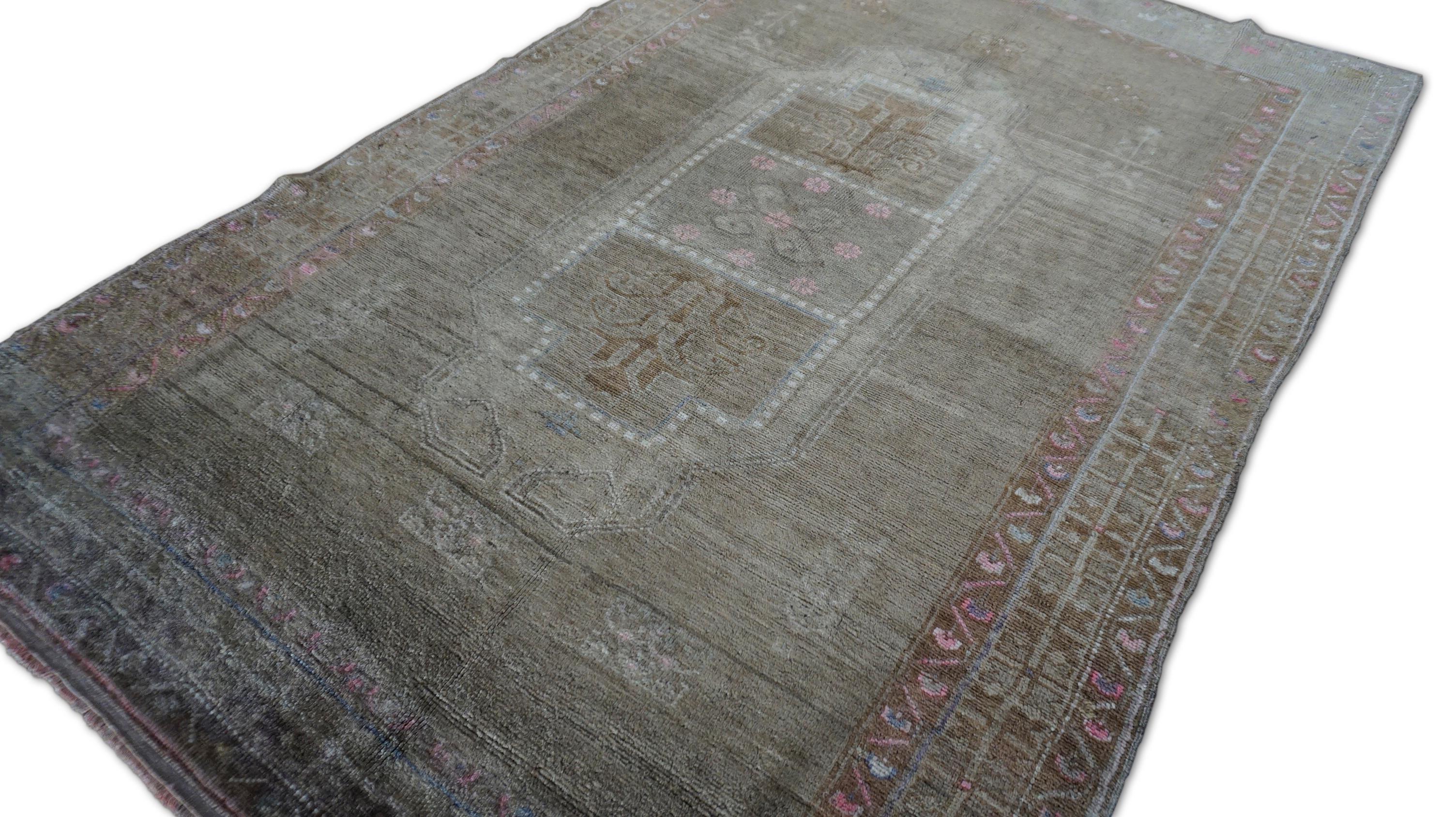 Tappeto vintage in lana Oushak Oliver e marrone 4'10''x7'8'' in vendita 3