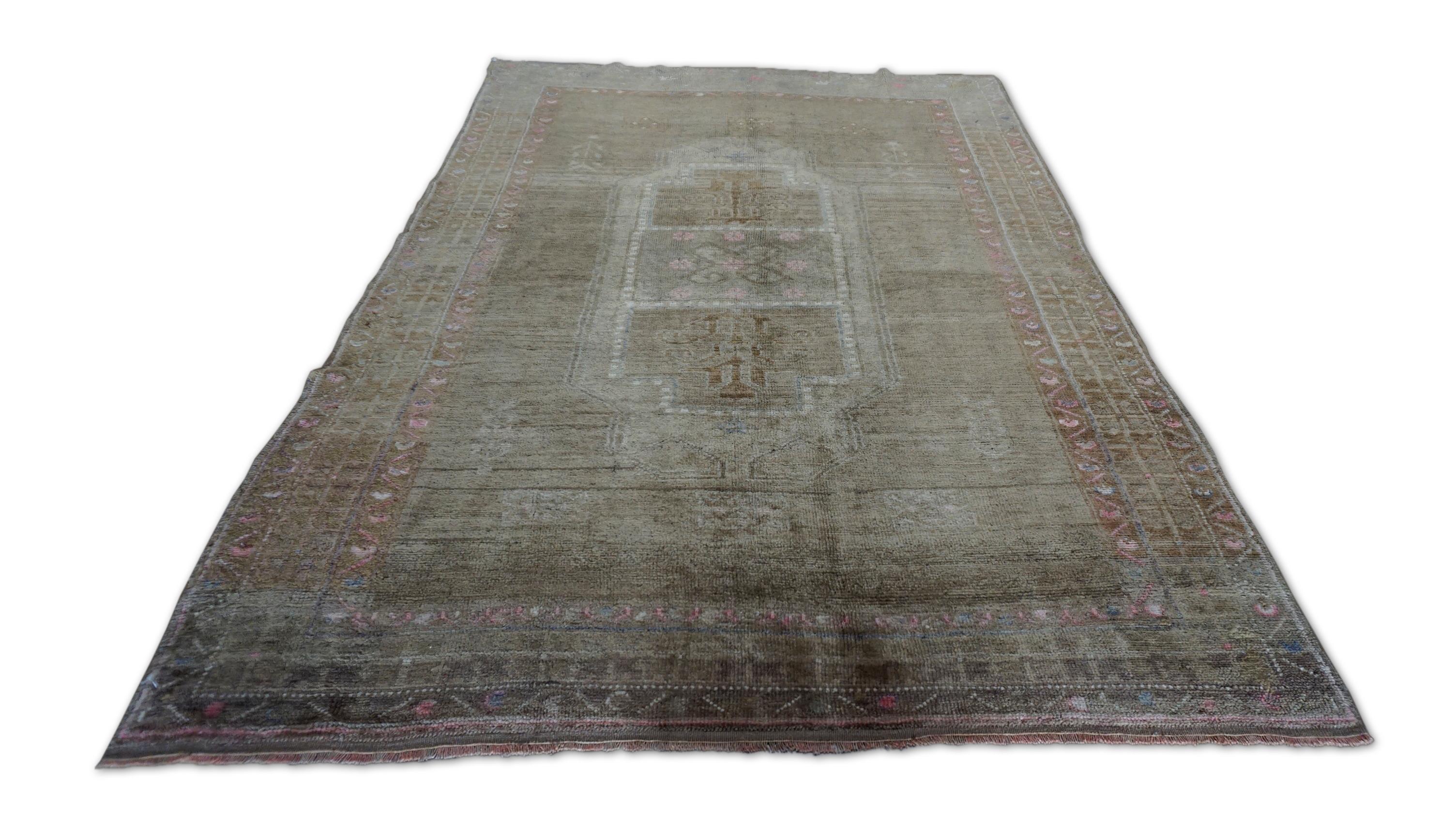 Tappeto vintage in lana Oushak Oliver e marrone 4'10''x7'8'' in vendita 4