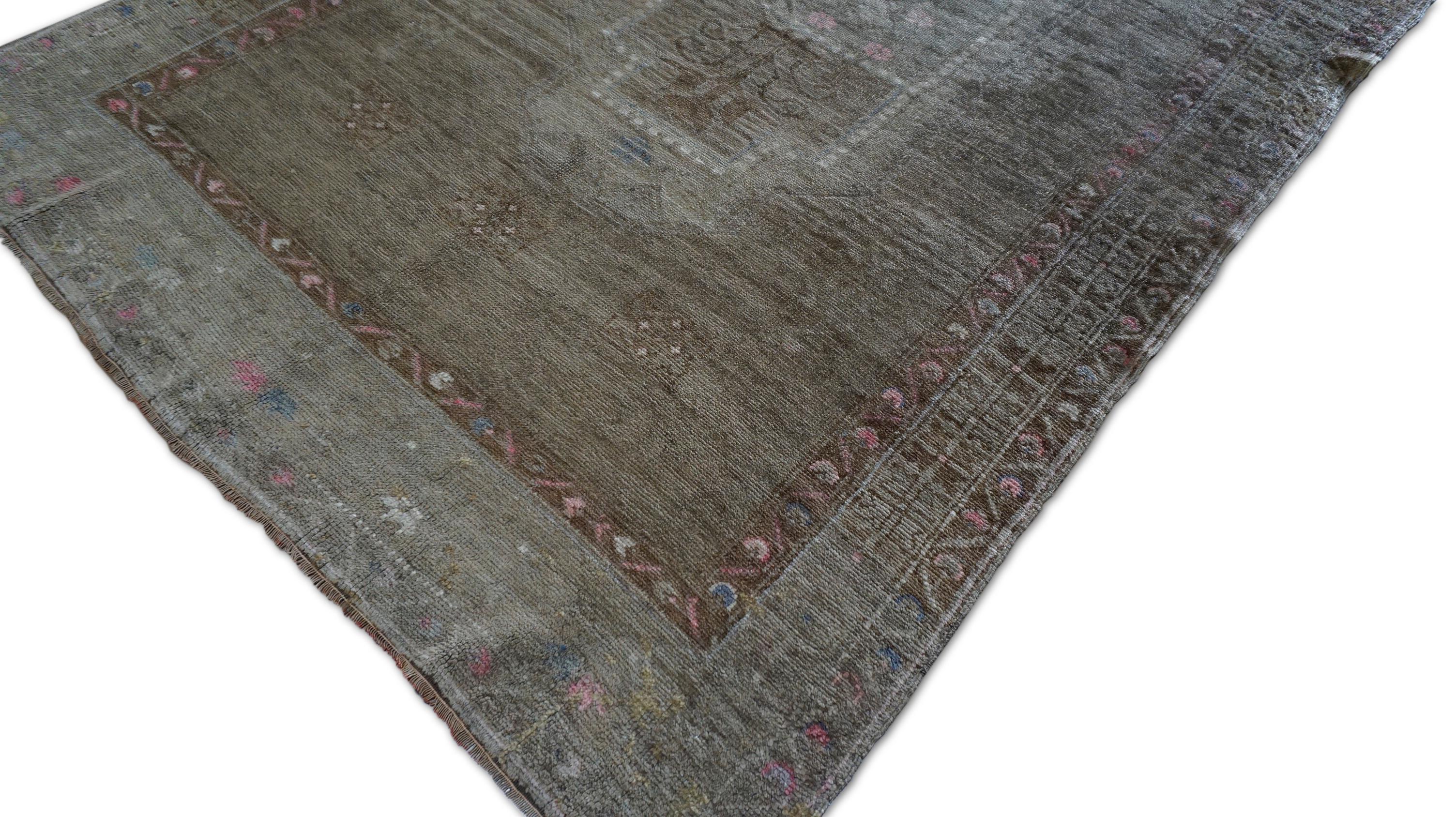 XX secolo Tappeto vintage in lana Oushak Oliver e marrone 4'10''x7'8'' in vendita