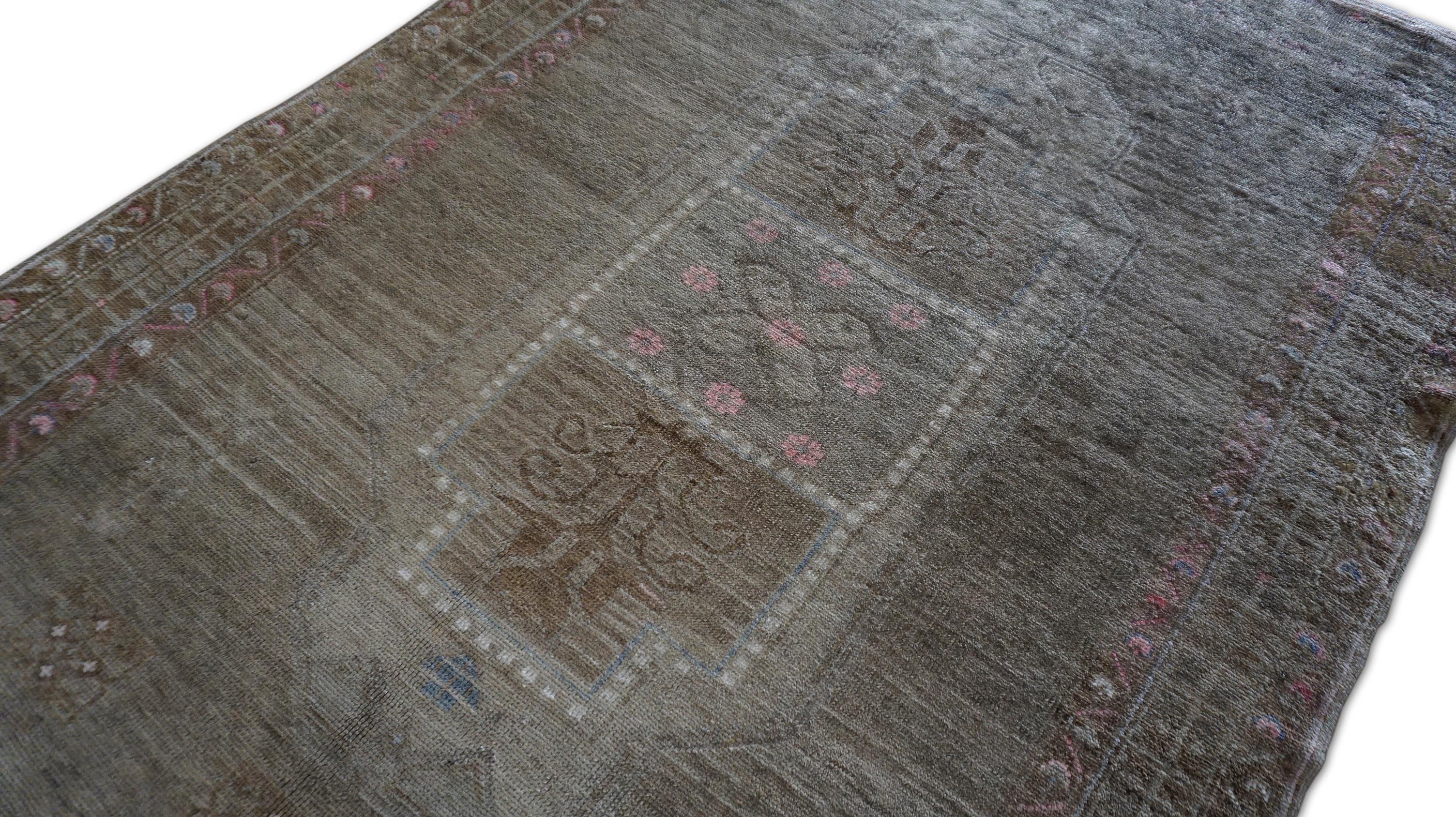 Lana Tappeto vintage in lana Oushak Oliver e marrone 4'10''x7'8'' in vendita