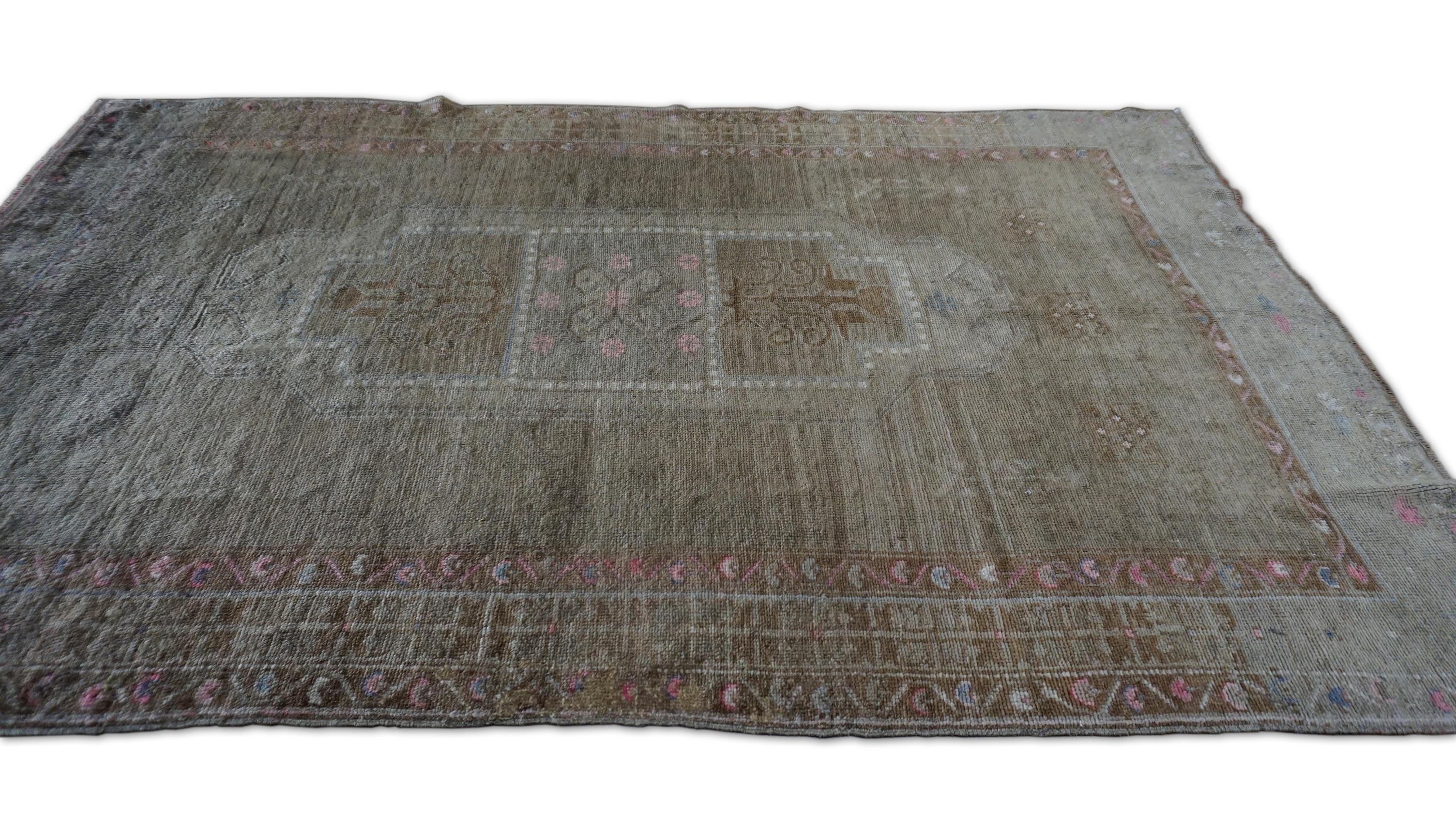 Tappeto vintage in lana Oushak Oliver e marrone 4'10''x7'8'' in vendita 2