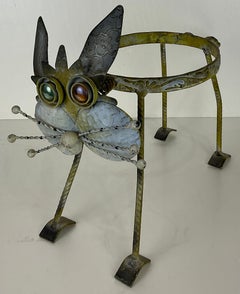 Vintage Outdoor Bobbing Cat Head Metal Planter