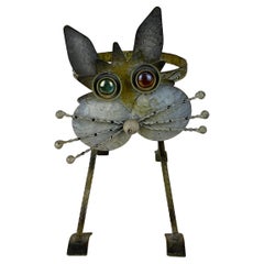 Vintage Outdoor Bobbing Cat Head Metal Planter
