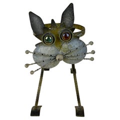 Vintage Outdoor Bobbing Cat Head Metal Planter 