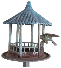 Vintage Outdoor Freestanding Cast Iron Verdigris Bird Feeder Gazebo Garden