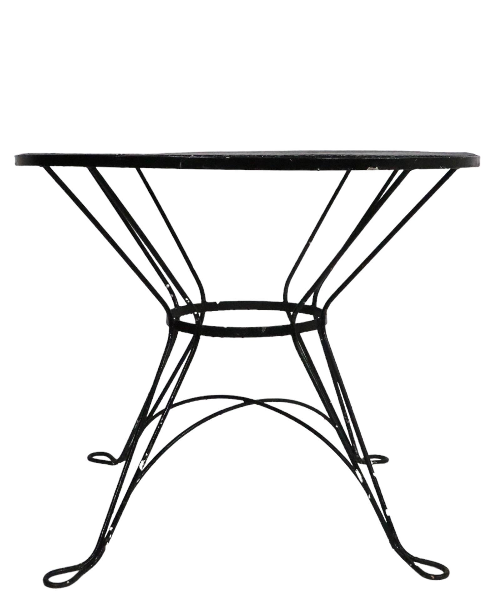 Wrought Iron  Vintage Outdoor Garden Patio Poolside Dining Cafe Table att. to Woodard  For Sale