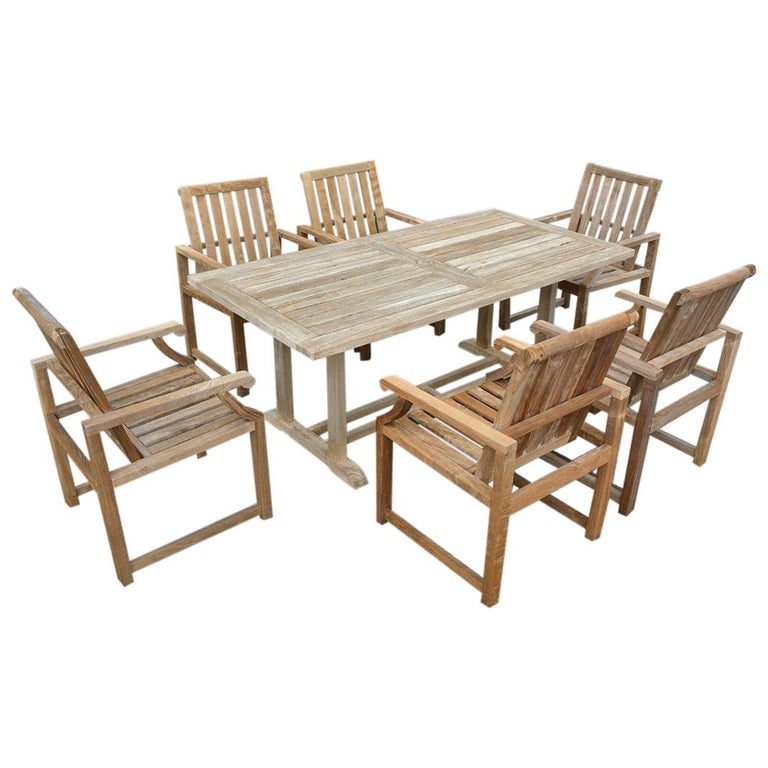 Vintage Outdoor Garden Teak Dining, Round Table And Chairs Set Outdoor