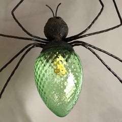Vintage Outdoor Wrought Iron Murano Glass Lucky Charm Spider Sconce, Italy 1960s