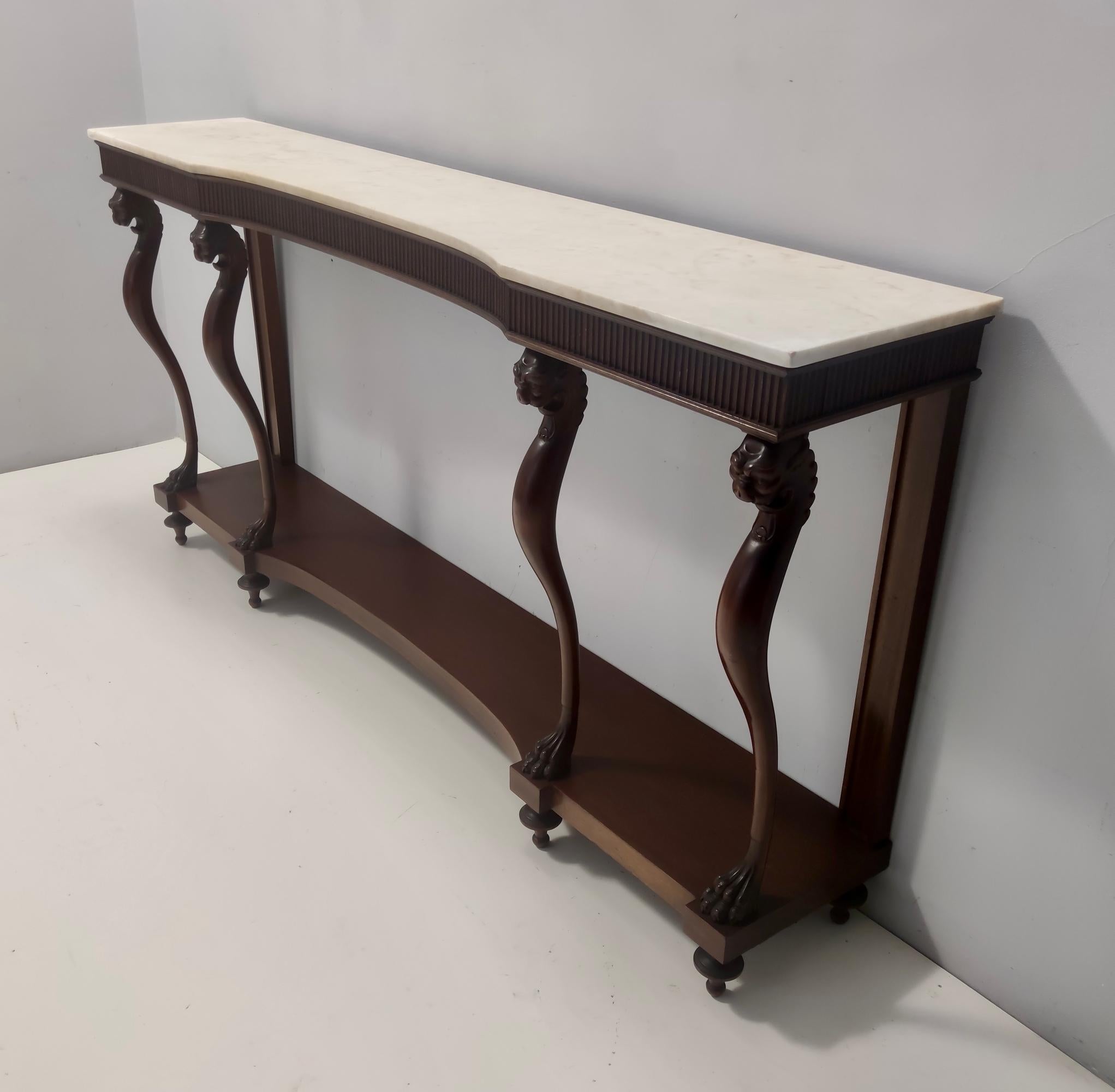 Mid-20th Century Vintage Outstanding Neoclassical Style Console with a Carrara Marble Top, Italy For Sale