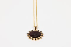 Vintage Oval Agate Intaglio and Black Diamond Surround Pendant Necklace