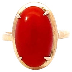 Vintage Oval Aka Coral Ring 14k Yellow Gold