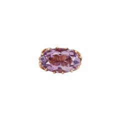 Vintage Oval Amethyst and 9 Carat Rose Gold Open Work Fixed Fob Charm, 1988