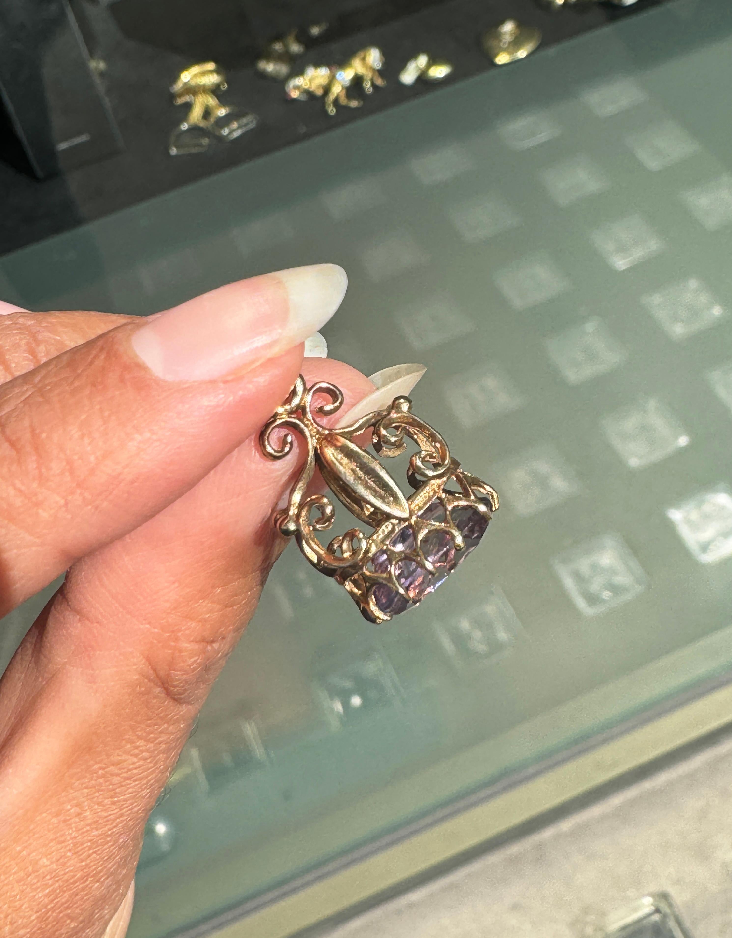 Vintage Oval Amethyst and 9 Carat Rose Gold Open Work Fixed Fob Charm, 1988 In Good Condition For Sale In London, GB