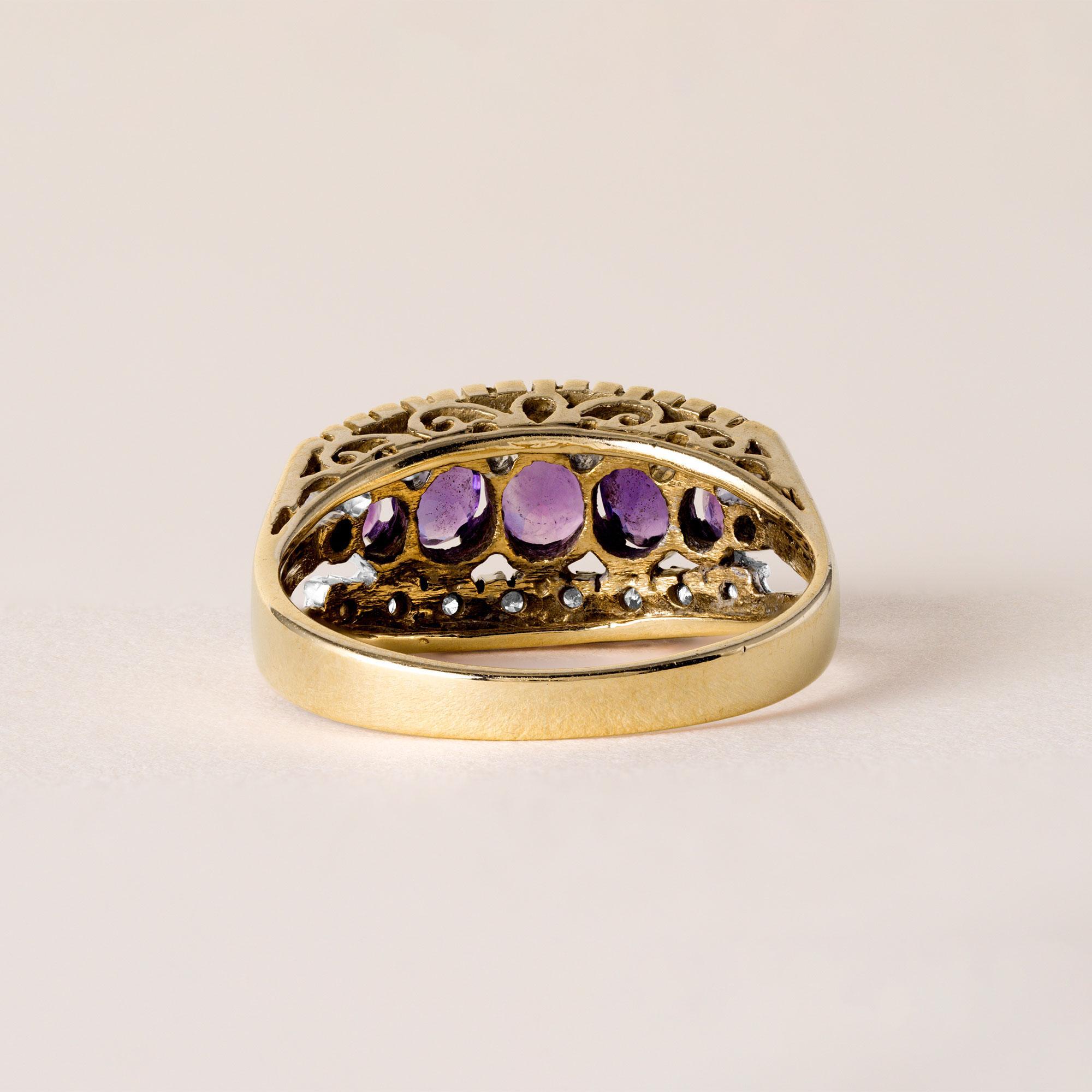 Vintage Oval Amethyst und Diamant filigrane 14K Gold Ring (Ovalschliff) im Angebot