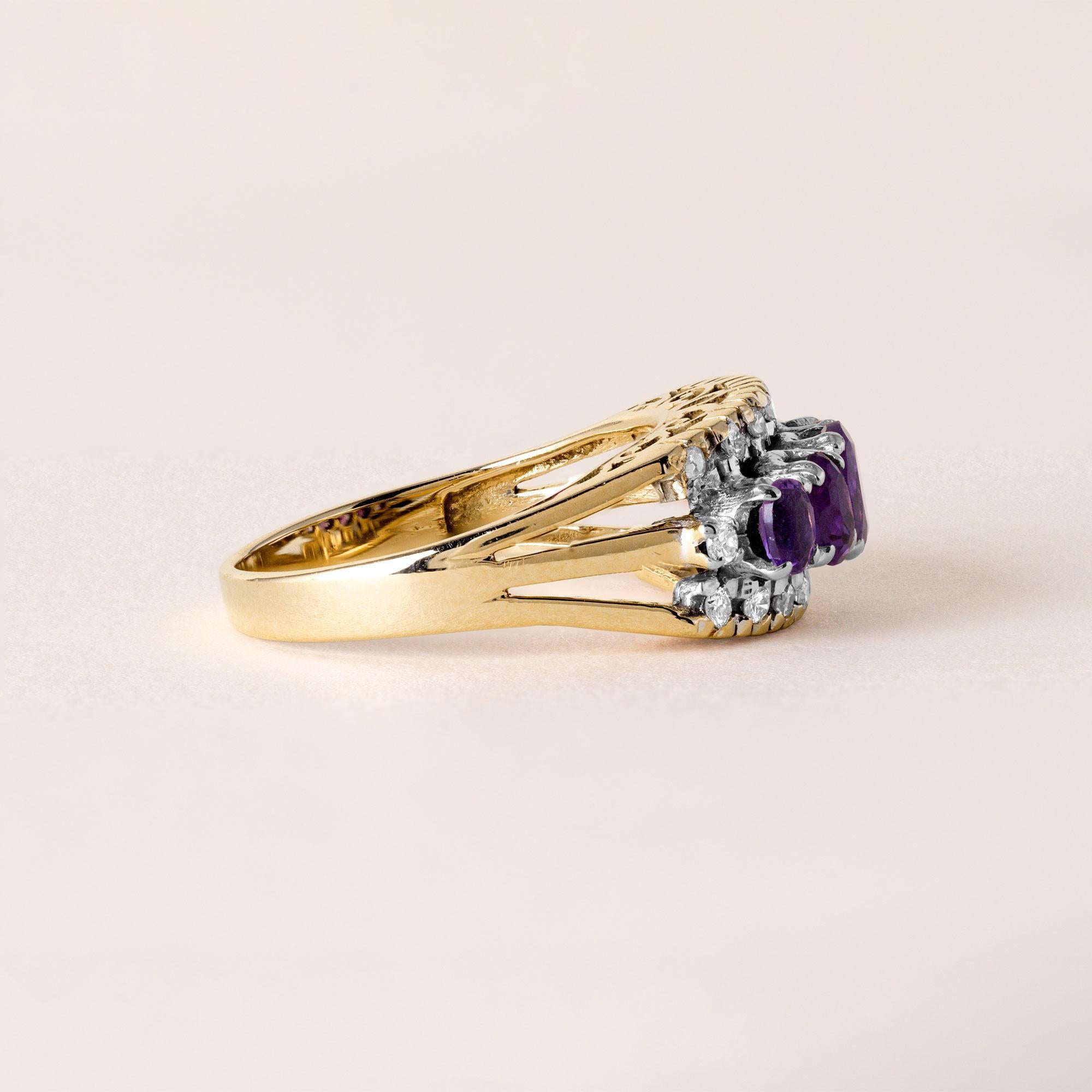 Vintage Oval Amethyst und Diamant filigrane 14K Gold Ring im Zustand „Gut“ im Angebot in Los Angeles, CA