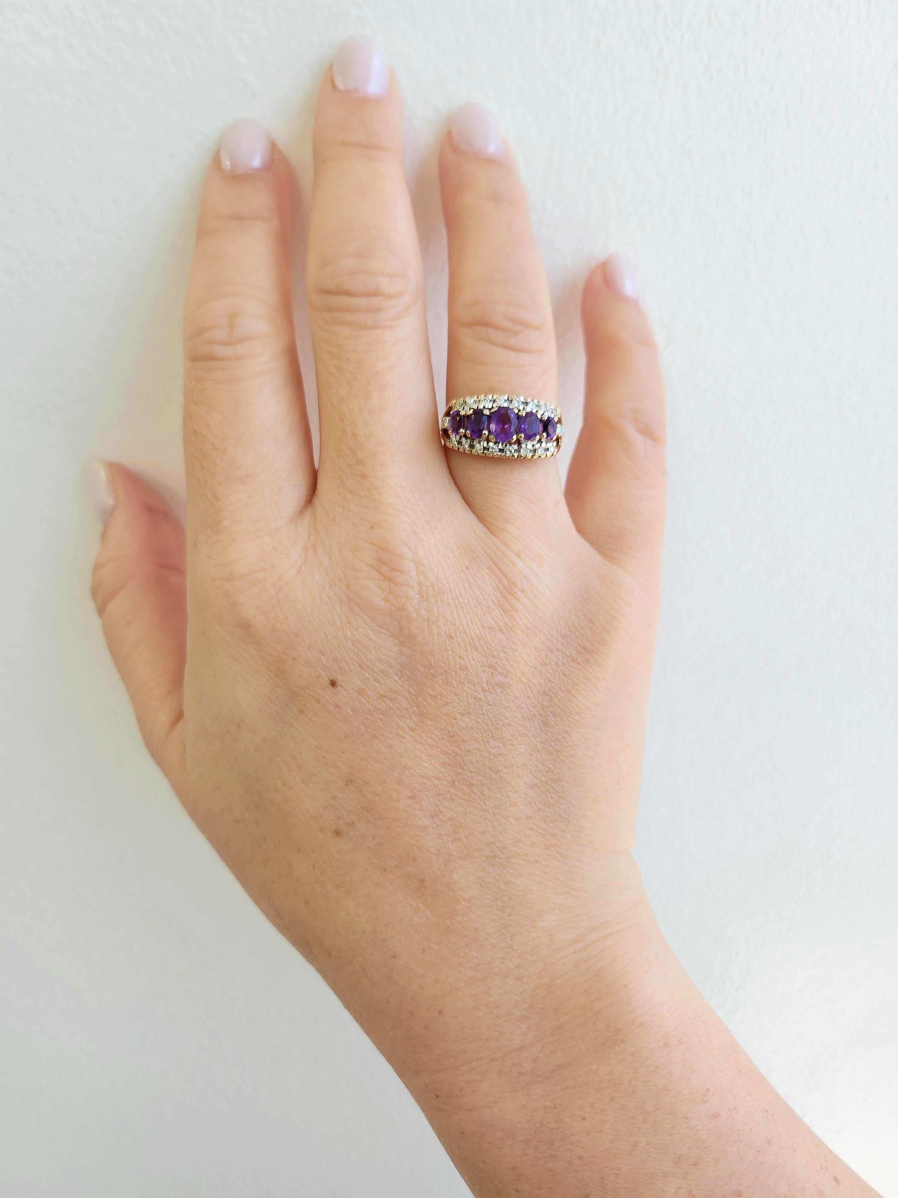 Vintage Oval Amethyst und Diamant filigrane 14K Gold Ring Damen im Angebot