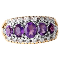 Bague vintage en or 14K avec améthyste ovale et diamant en filigrane