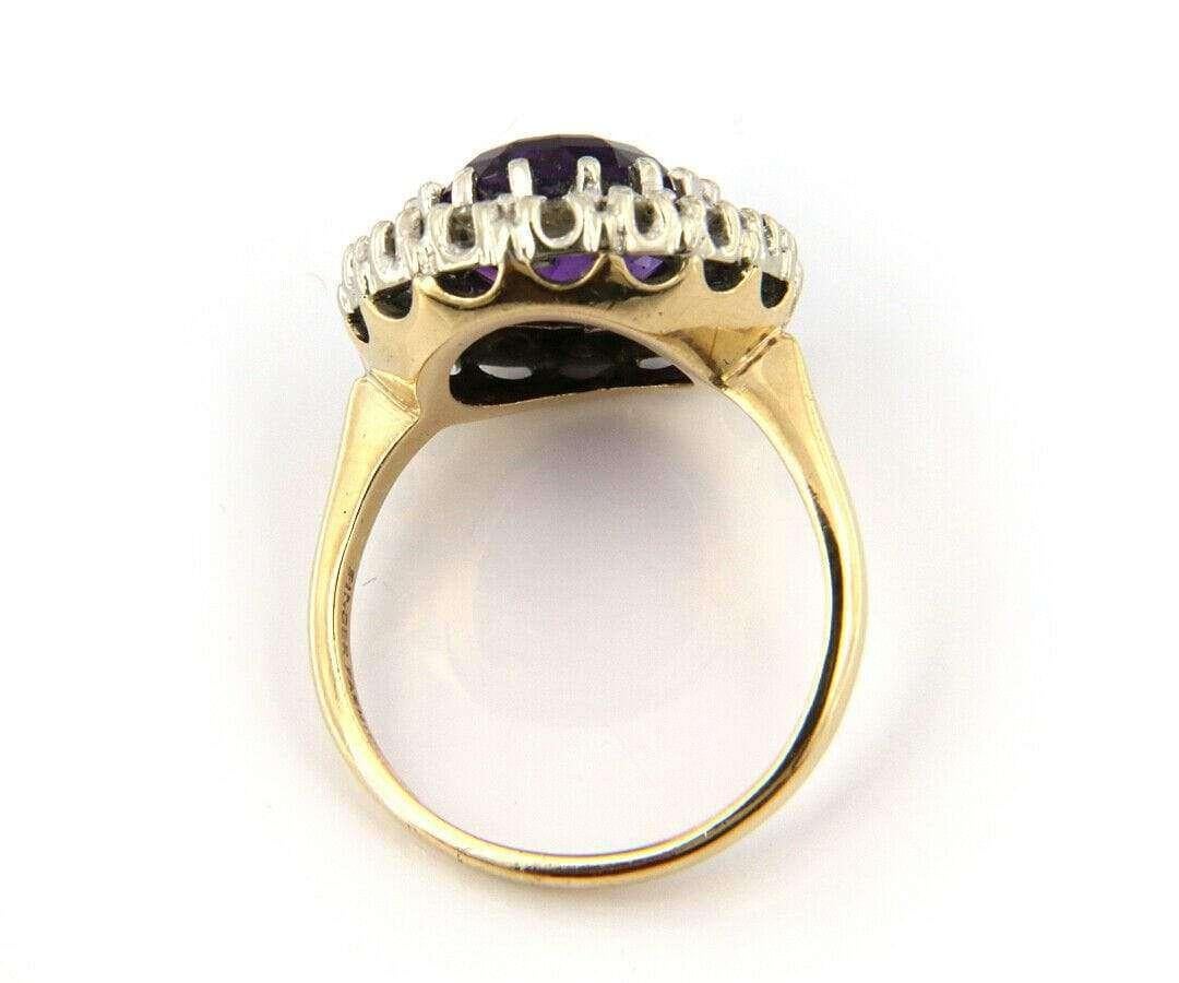 Women's or Men's Vintage Oval Amethyst and Diamond Halo Ring in 14K Yellow Gold For Sale