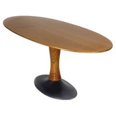 Vintage Oval Ash Veneer Coffee Table by Dřevotvar, Czechoslovakia, 1960s