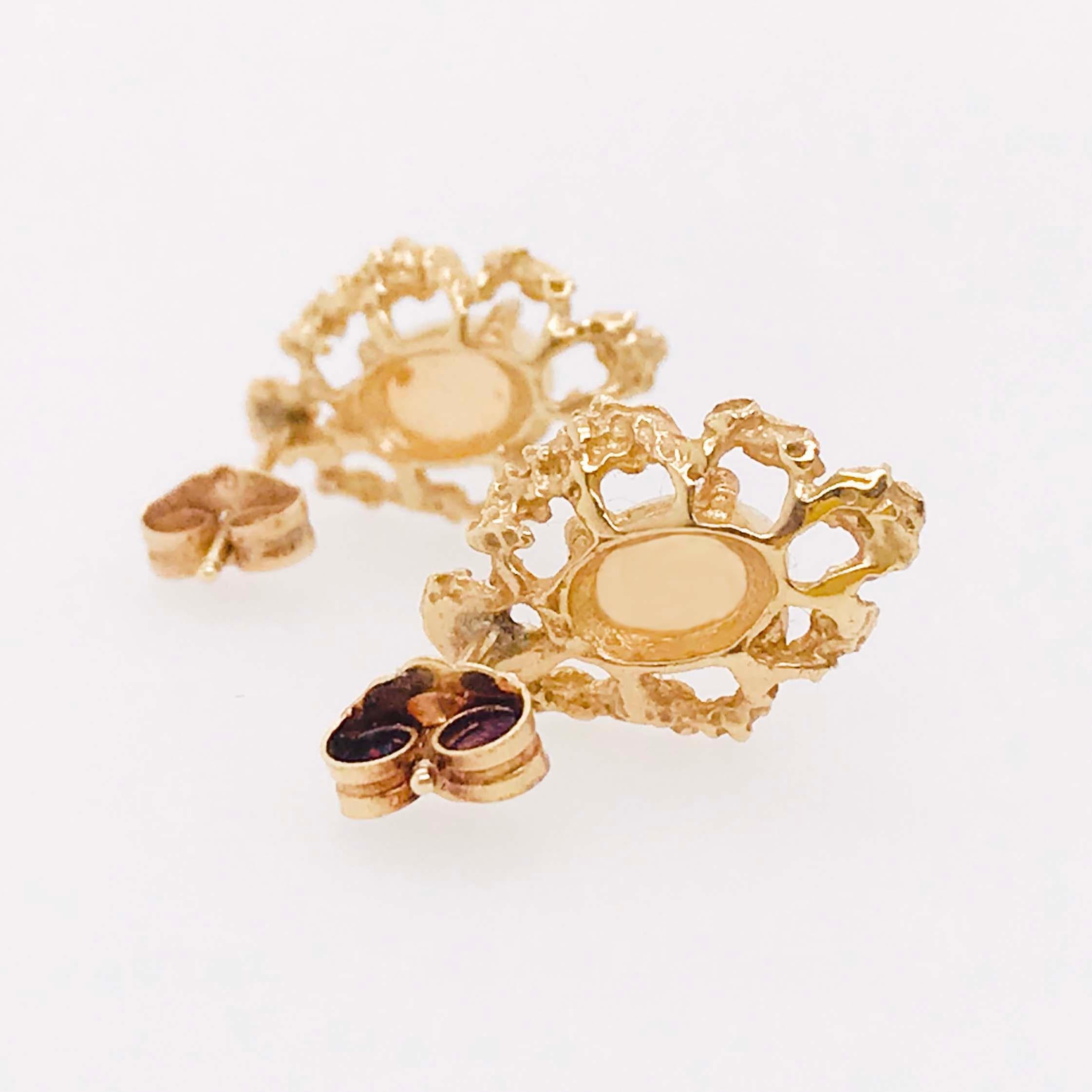 Women's Vintage Oval Australian Opal Golden Nugget Earring Studs in 14 Karat Yellow Gold