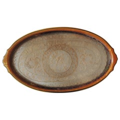 Vintage Oval Bakelite Vanity Tray with Lace Inset