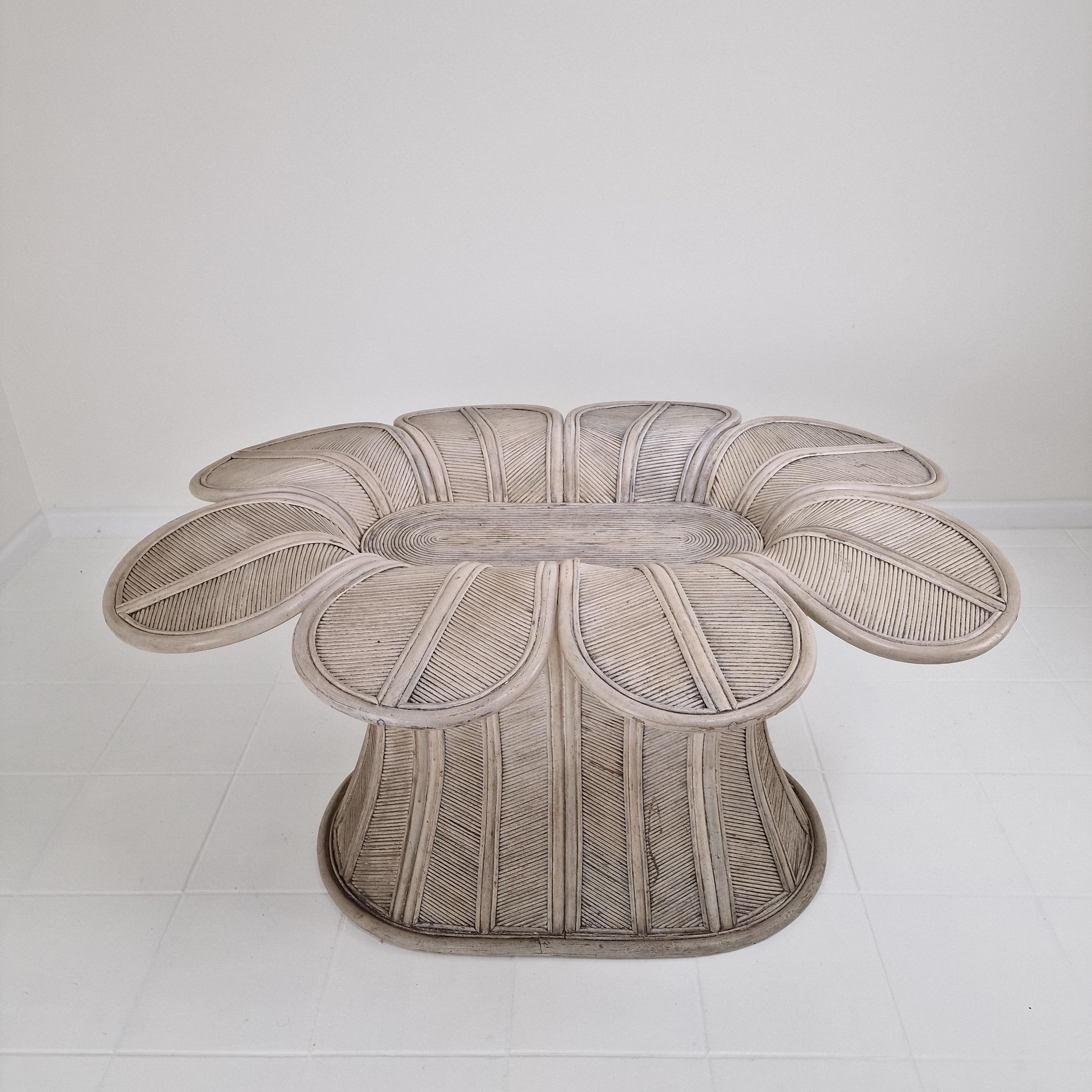 Mid-Century Modern Base de table de salle à manger ovale vintage en bambou et rotin, France années 1980 en vente