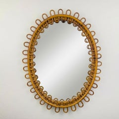 Vintage Oval Bamboo Mirror, attributed Franco Albini, Italy 1960s