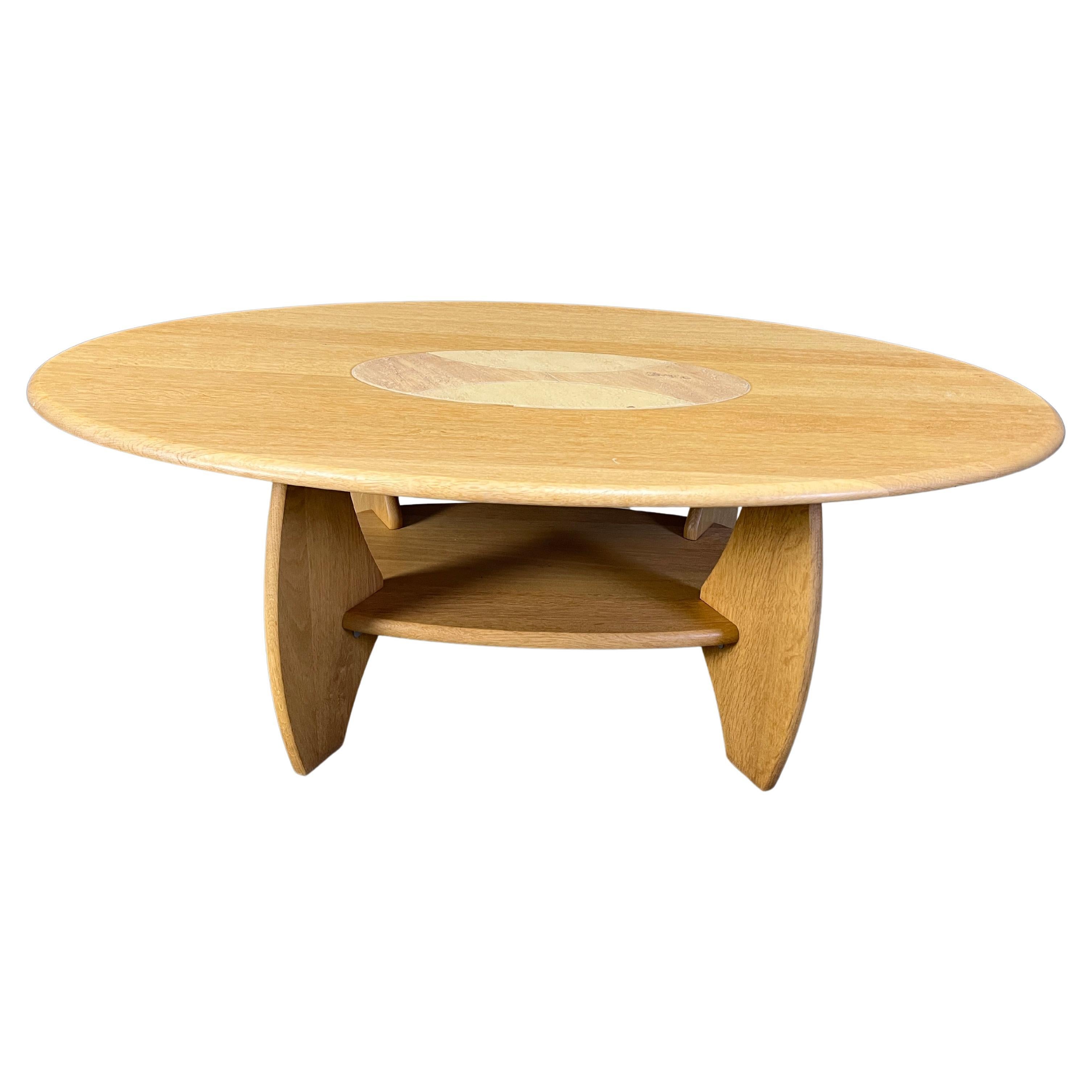 Vintage oval beech wood coffee table, 1980s For Sale