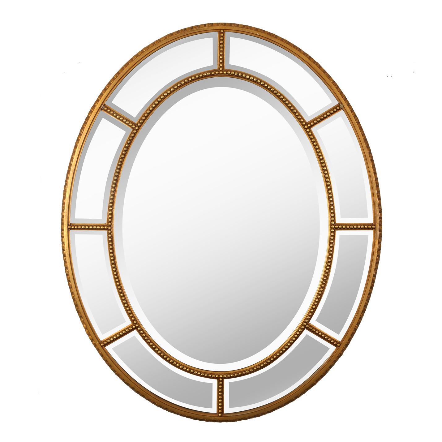Neoclassical Vintage Oval Beveled Mirror with Bead Detail For Sale