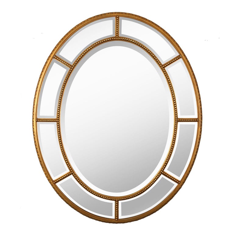 Vintage Oval Beveled Mirror with Bead Detail For Sale at 1stDibs