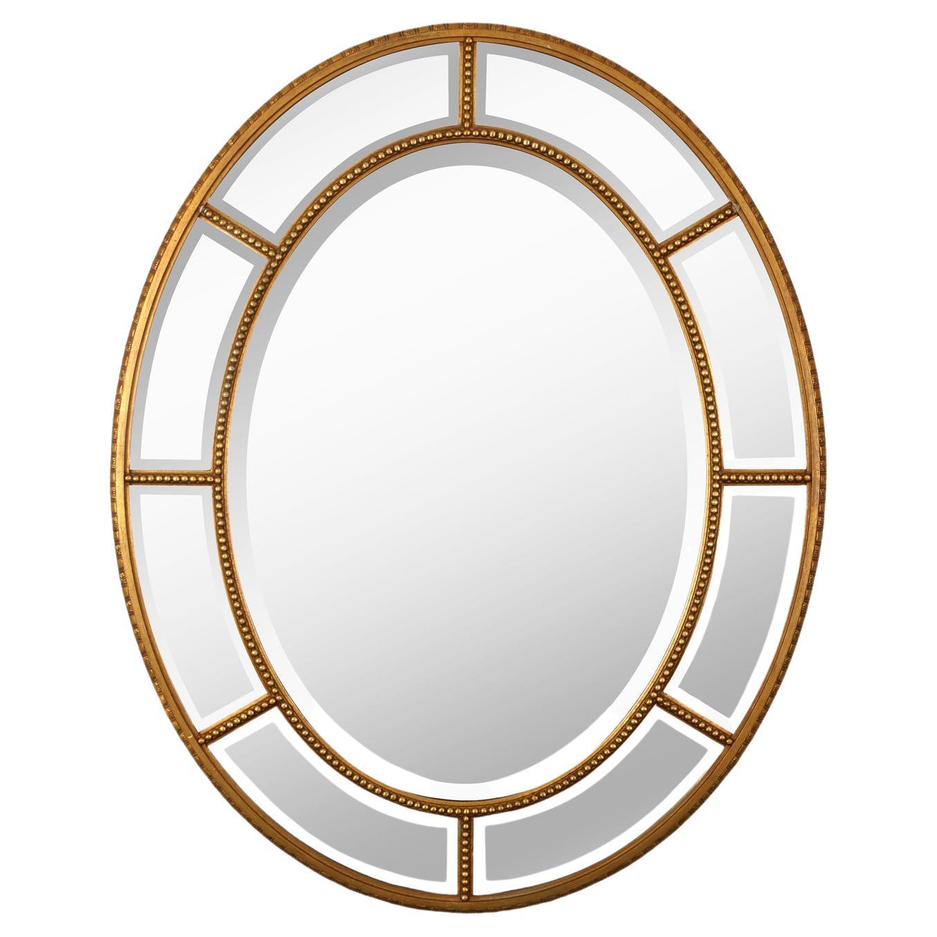 Vintage Oval Beveled Mirror with Bead Detail For Sale