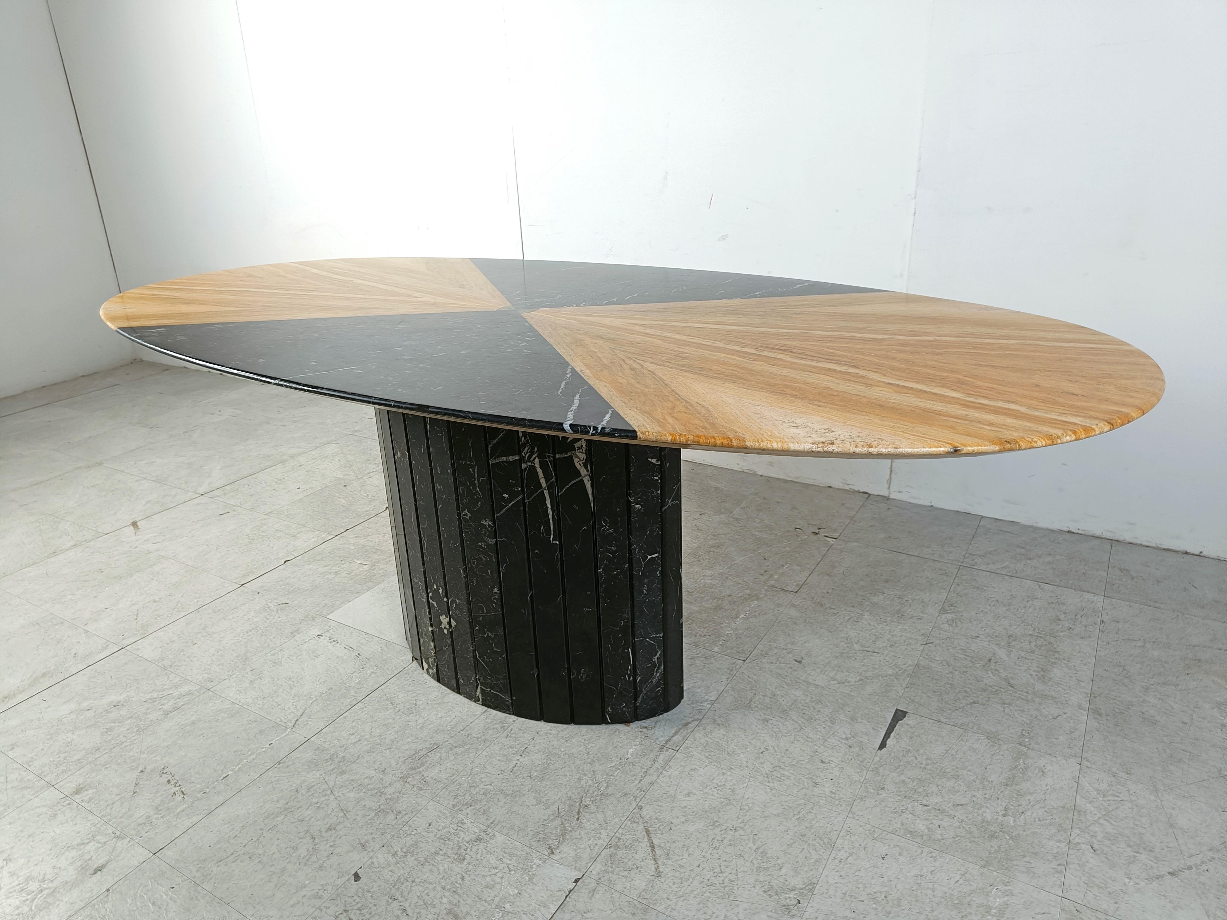 Mid-Century Modern Vintage oval black marble and onyx dining table, 1970s  For Sale