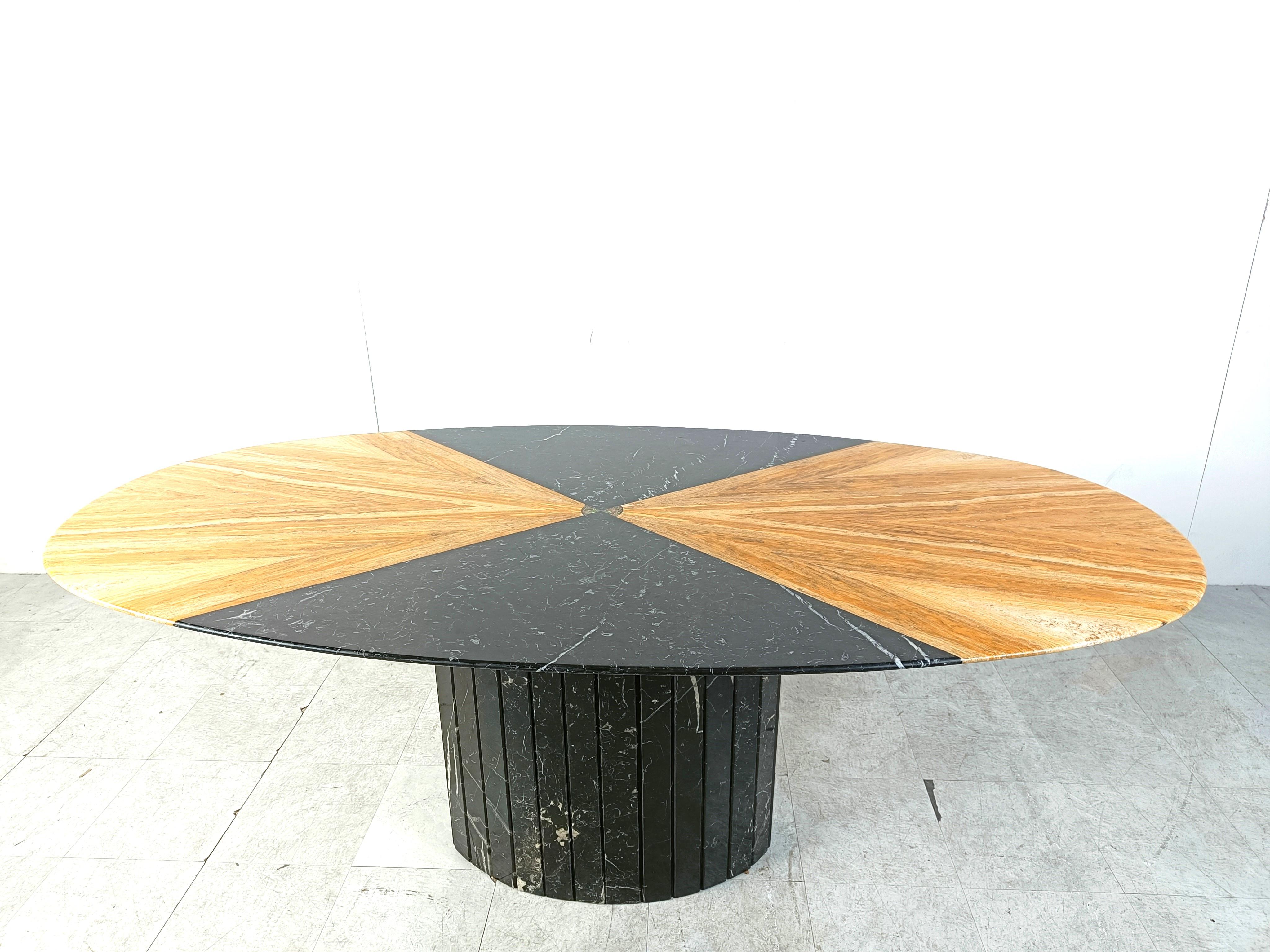 Late 20th Century Vintage oval black marble and onyx dining table, 1970s  For Sale