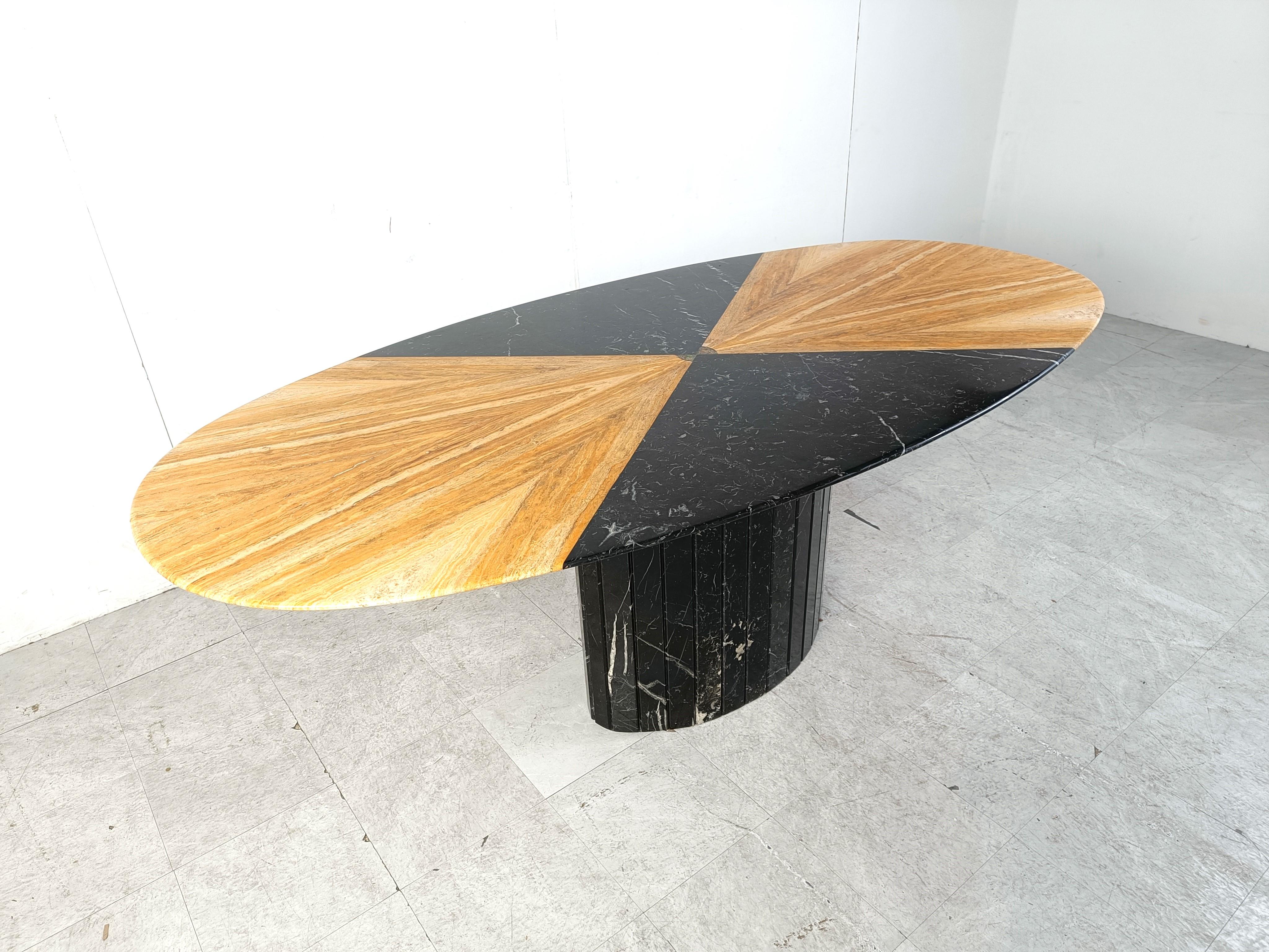 Marble Vintage oval black marble and onyx dining table, 1970s  For Sale