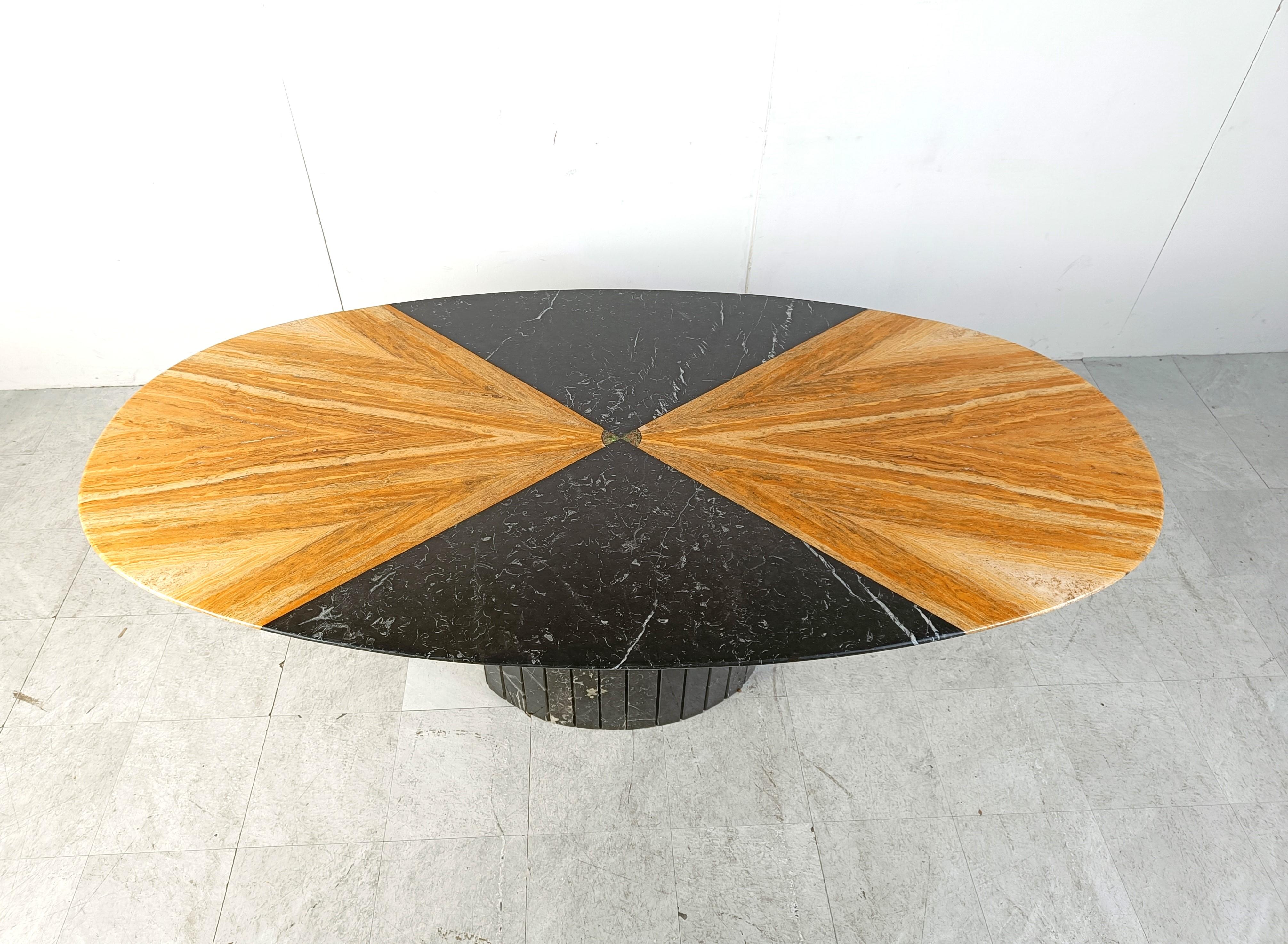 Vintage oval black marble and onyx dining table, 1970s  For Sale 2