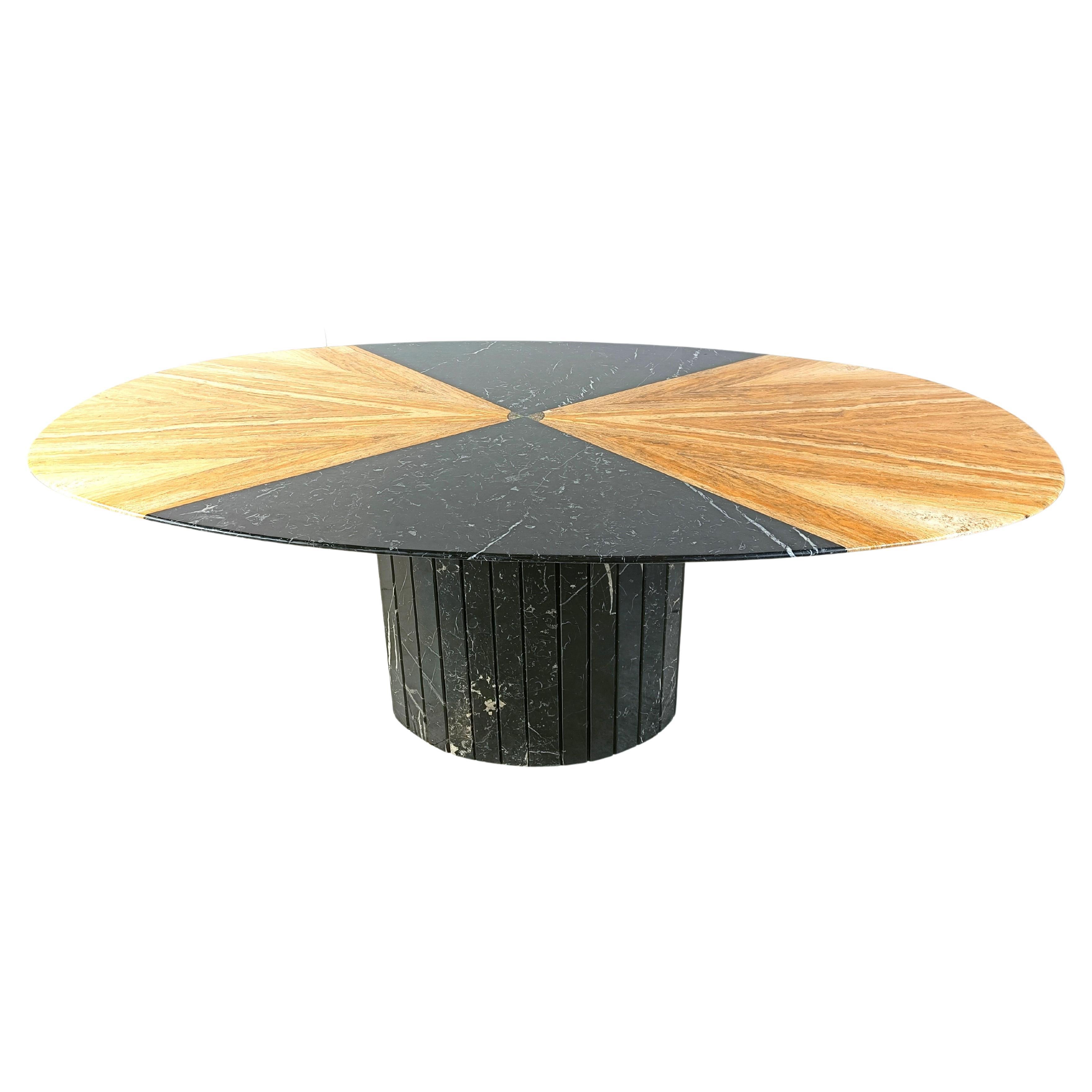 Vintage oval black marble and onyx dining table, 1970s  For Sale