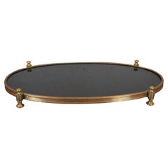 Vintage Oval Black Marble & Brass Footed Vanity Bar Tray Plateau 24"
